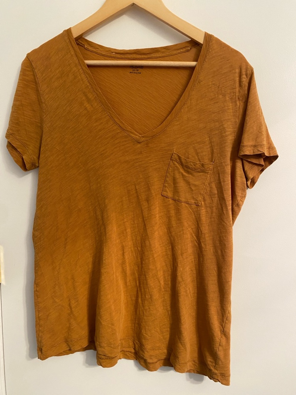 Worn-In Madewell Mustard V-Neck Pocket Tee 100% Cotton
